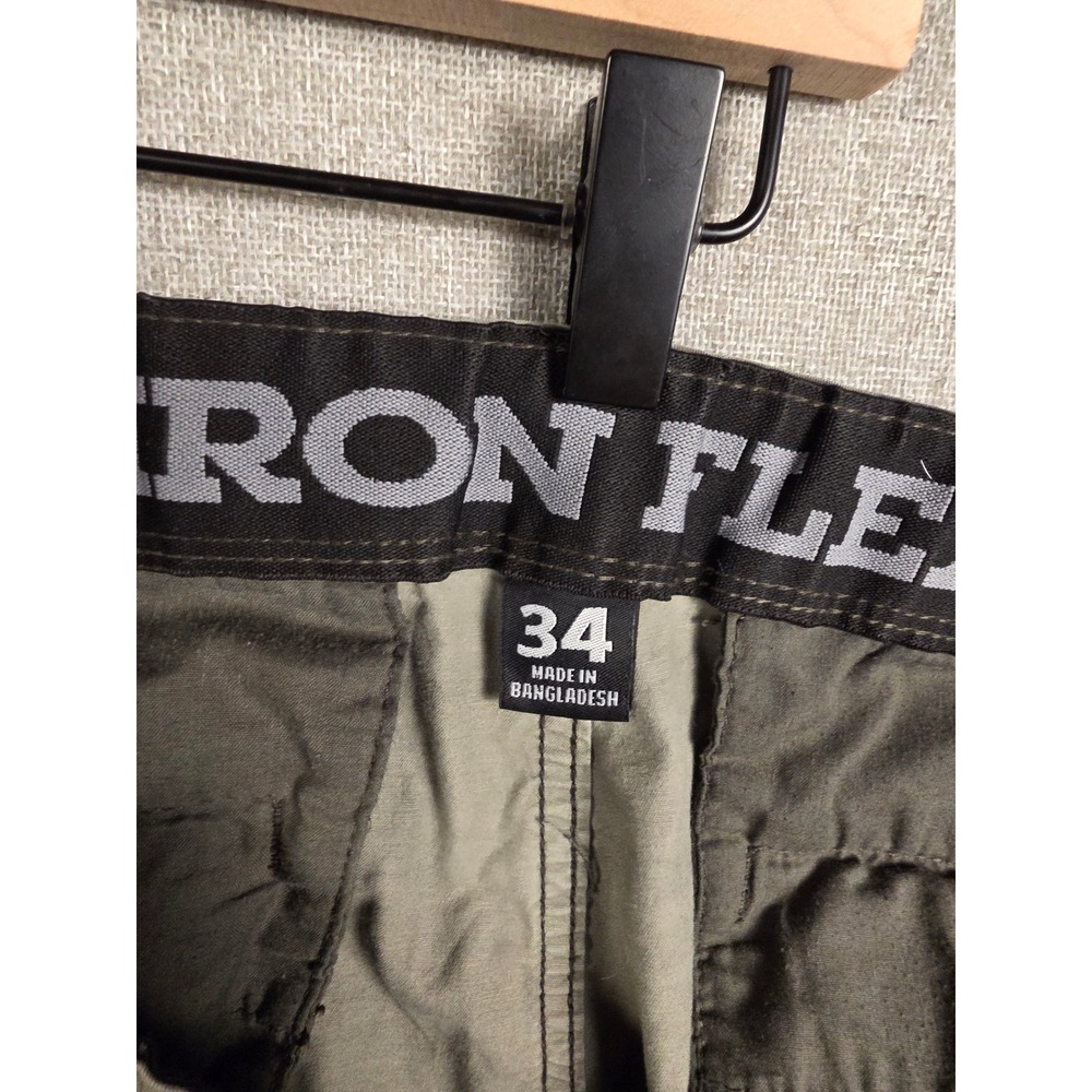 Iron Flex Mens Camo Cargo Shorts Green Brown Tactical Stretch Size 34 - Picture 7 of 9